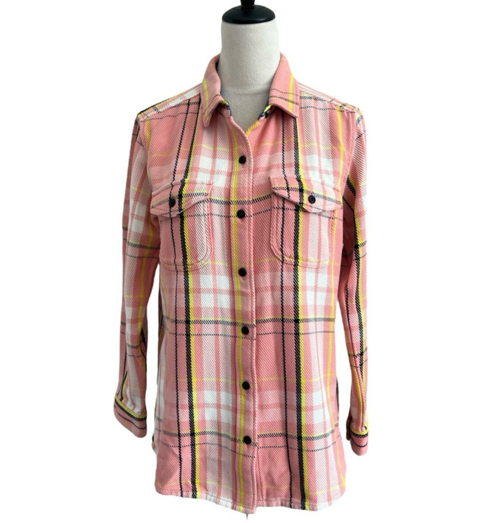 Outerknown Organic Cotton Blanket Shirt XS/S Button Up Shacket Pink Plaid NWT